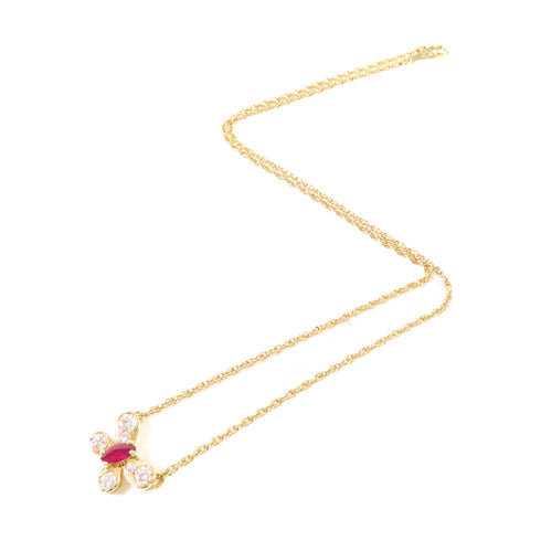 FINE JEWELRY 0.22ct Ruby 0.33ct Diamond Necklace 18K Yellow Gold