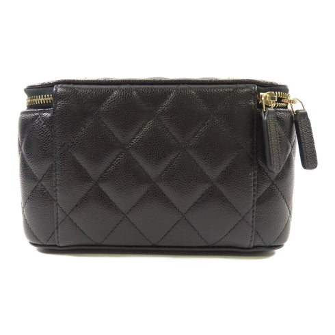 CHANEL CC GHW Small Vanity Case Chain Shoulder Bag Calfskin Leather Black
