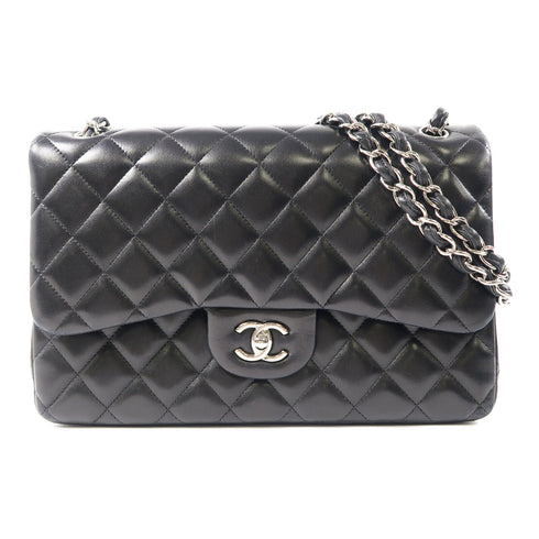 CHANEL Quilted CC SHW Classic Jumbo Chain Shoulder Bag Lambskin Leather Black v2