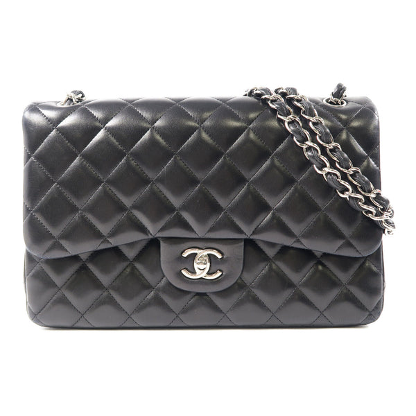 CHANEL Quilted CC SHW Classic Jumbo Chain Shoulder Bag Lambskin Leather Black v2