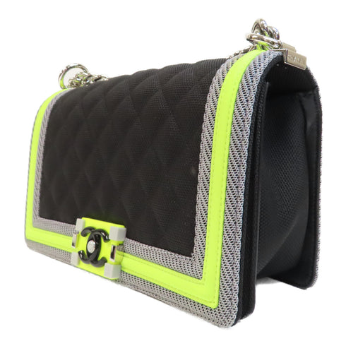 CHANEL Quilted CC SHW Boy 25 Chain Shoulder Bag A67086 Canvas Black/Yellow
