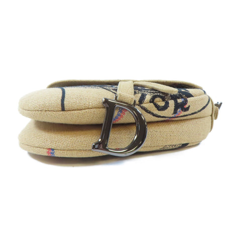 Christian Dior CD SHW Saddle Shoulder Bag Jute Canvas Beige Black