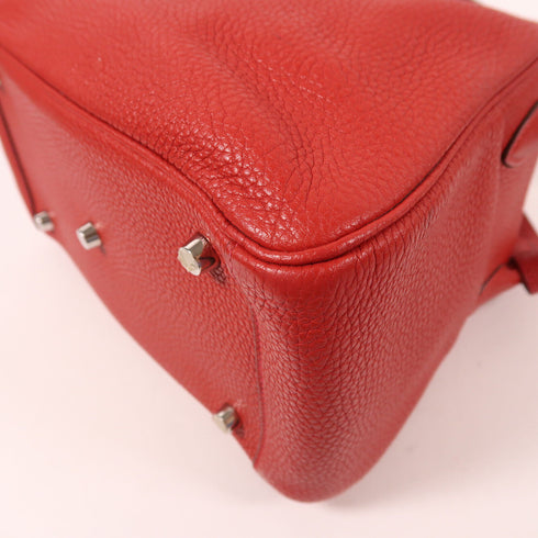 HERMES PHW Lindy 26 2 way Shoulder bag Clemence Leather Rouge Casaque