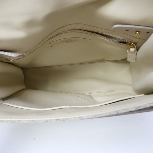 Valentino GHW 2 Way Shoulder Bag Calfskin Leather/Tweed Grey/White