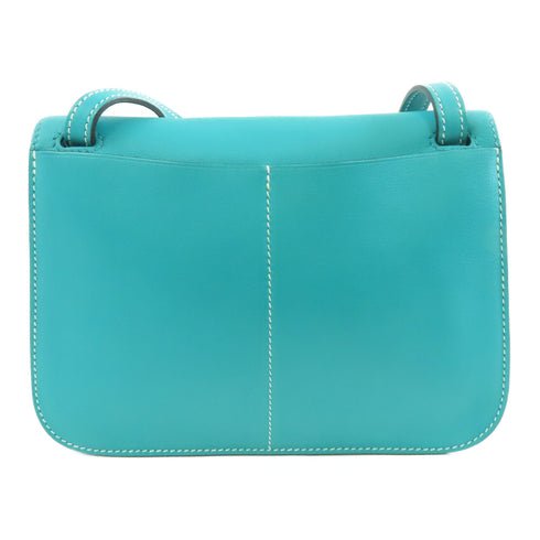 HERMES PHW Mini Halzan Shoulder Bag Veau Swift Leather Bleu Paon Blue