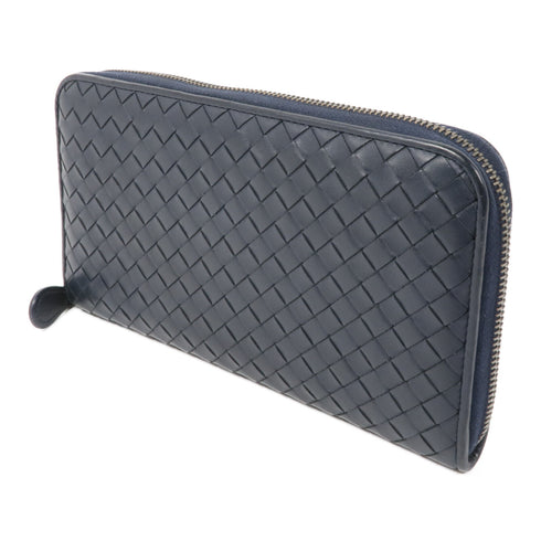 BOTTEGA VENETA BV Zipped Long Wallet Intrecciato Leather Blue