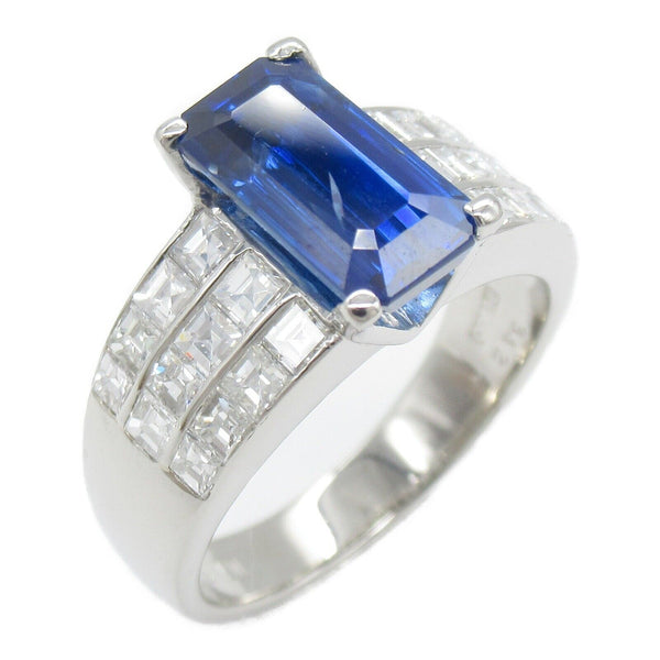 FINE JEWELRY 3.42ct Blue Sapphire Diamond Ring Platinum PT900 US#6