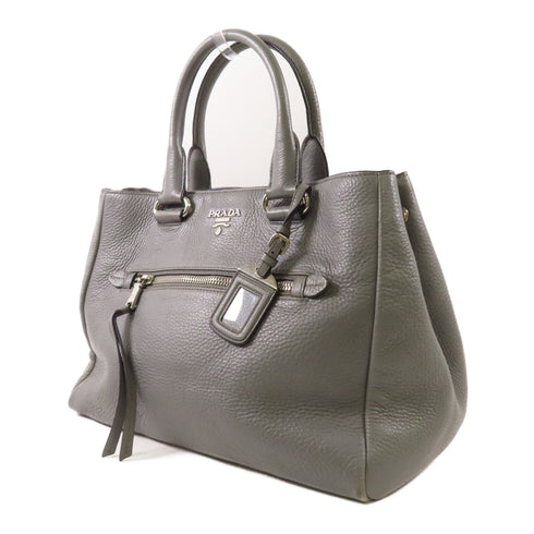 PRADA SHW 2 Way Shoulder Bag Handbag Calfskin Leather Gray Grey