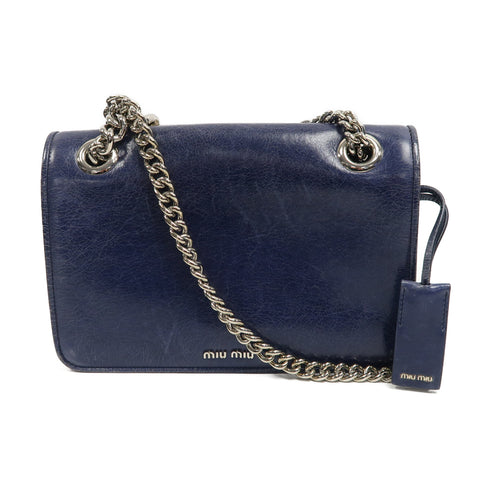 Miu Miu SHW Chain Shoulder Bag Calfskin Leather 5BD015 Navy Blue