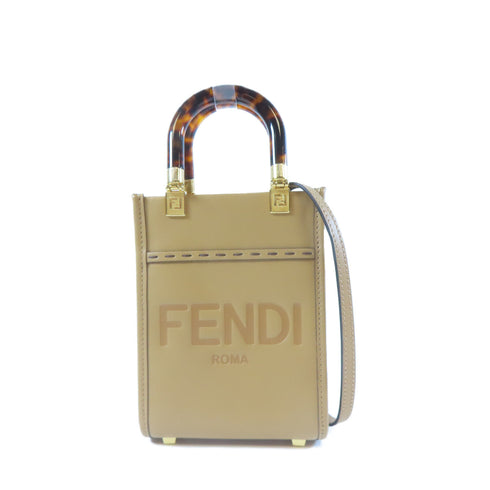 FENDI GHW Mini Sunshine 2 Way Shoulder Handbag 8BS051ABVL.2194927 Calfskin Brown