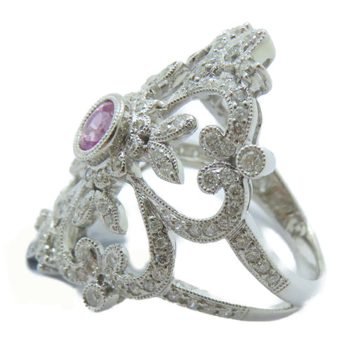 FINE JEWELRY 0.53ct Sapphire 1.00ct Diamond Ring 18K White Gold US#6.5