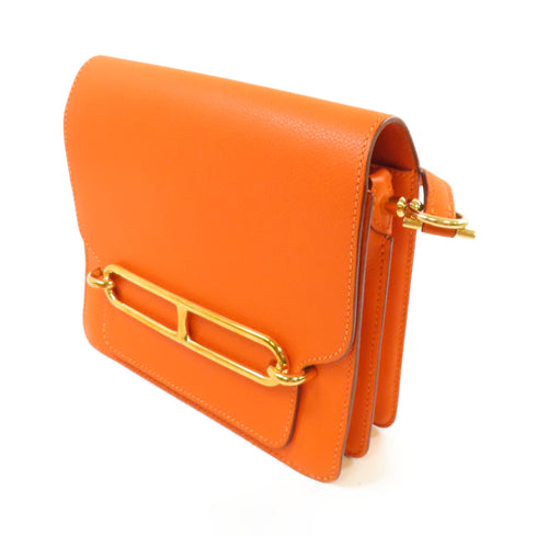 HERMES GHW Roulis Mini Shoulder Bag Crossbody Evercolor Leather Feu Fire Orange