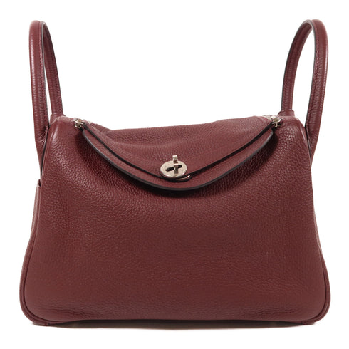 HERMES PHW Lindy 30 2 Way Shoulder Bag Taurillon Clemence Leather Rouge Grenat