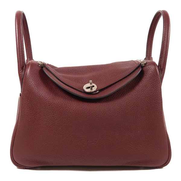 HERMES PHW Lindy 30 2 Way Shoulder Bag Taurillon Clemence Leather Rouge Grenat