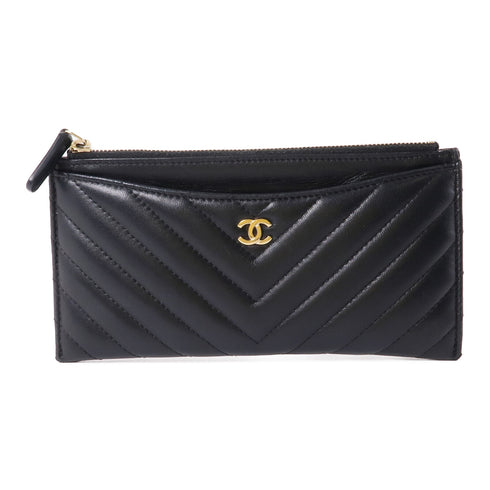 CHANEL CC GHW Long Wallet Lambskin Leather Black