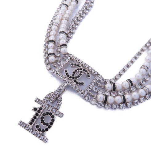 CHANEL CC Necklace Accessories Metal PVC Silver White