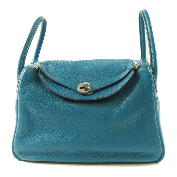HERMES PHW Lindy 30 Shoulder Bag Taurillon Clemence Leather Bleu Izmir