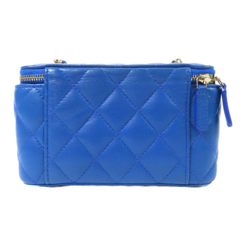 CHANEL Quilted CC GHW Vanity Case Chain Shoulder Bag Lambskin Leather Blue