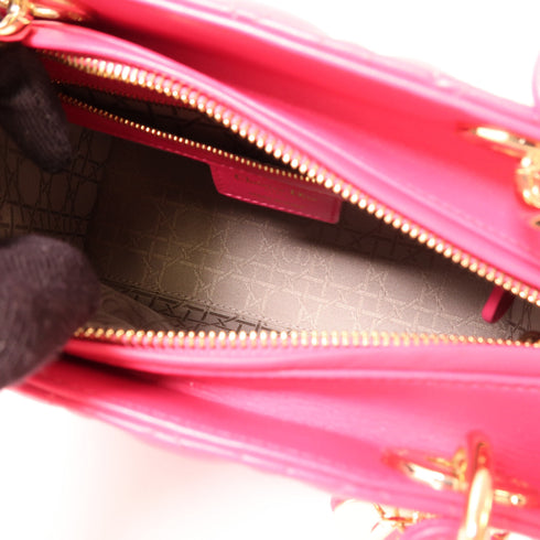 CHRISTIAN DIOR CD GHW 2 Way Shoulder Handbag Calfskin Leather Magenta Pink