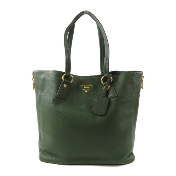 PRADA GHW Vitello Daino Shoulder Handbag Tote Bag BR4372 Calfskin Leather Green