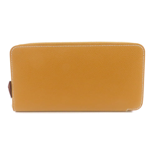 HERMES PHW Zipped Silk In Long Wallet Veau Epsom Leather Gold Brown