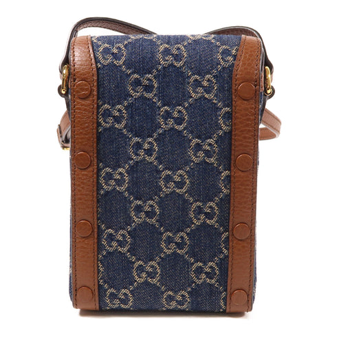 GUCCI GG GHW Superme Horsebit 1955 Shoulder Bag 625615 Denim Leather Blue Brown