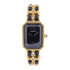 CHANEL CC Premiere L Quartz Watch Gold Plated Leather Black
