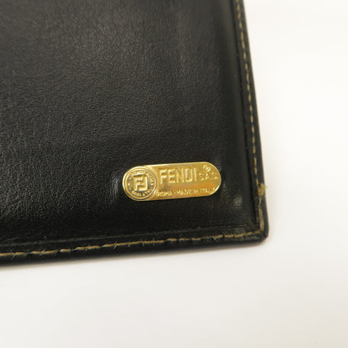 FENDI GHW Long Wallet Coated Canvas Black Brown