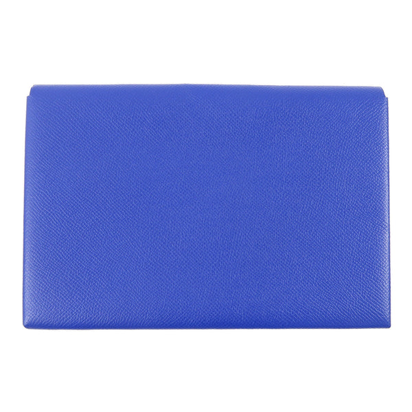 HERMES PHW Pochette Calvi MM Clutch Epsom Leather Blue