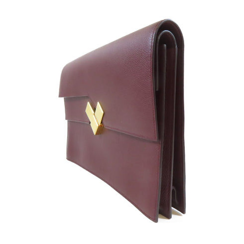 HERMES GHW Pochette Fortunio Clutch Bag Evercolor Leather Bordeaux