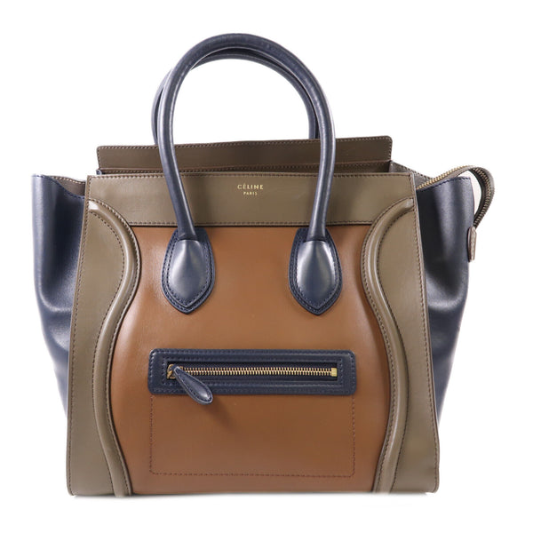 CELINE GHW Mini Luggage Tote Shoulder Bag W-MM-0172 Calfskin Leather Brown Navy