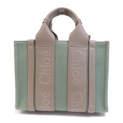 Chloe GHW Woody Tote Bag Small 2 Way Shoulder Bag 01235765-1 Canvas Green