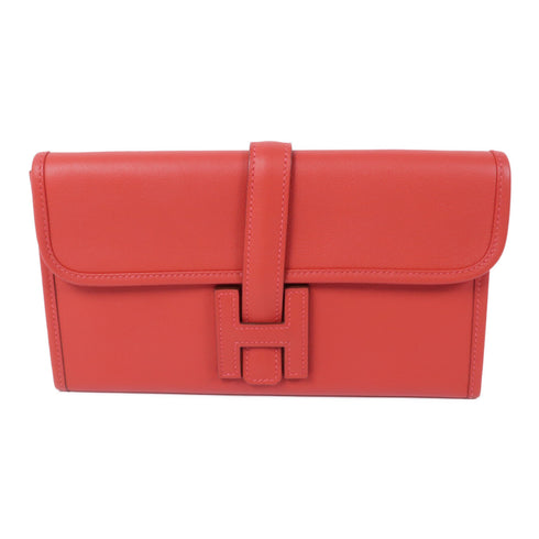 HERMES Jige Clutch Bag Evercolor Leather Red