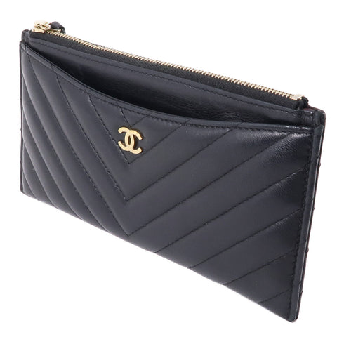 CHANEL CC GHW Long Wallet Lambskin Leather Black