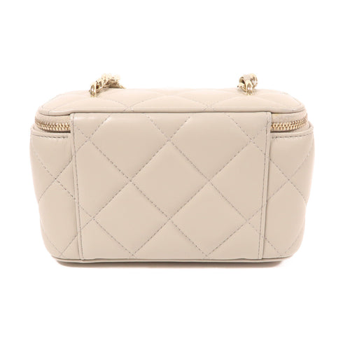 CHANEL CC GHW Vanity Case Chain Shoulder Bag Lambskin Leather Grey