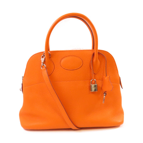 HERMES PHW Bolide 31 Handbag Shoulder Bag Clemence Leather Orange