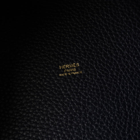 HERMES GHW Picotin MM Hand Bag/Bucket Tote Bag Clemence Leather Midnight/Orange