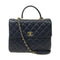 CHANEL Quilted CC GHW Large Trendy 2way Chain Shoulder Bag Lambskin Leather Navy