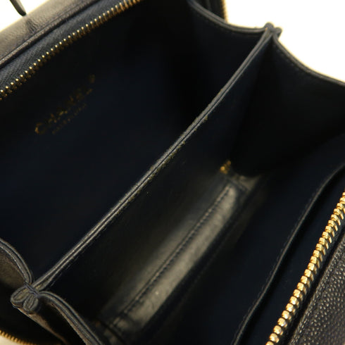 CHANEL Quilted CC GHW Vanity Case 2 Way Shoulder Bag Handbag Caviar Leather Navy