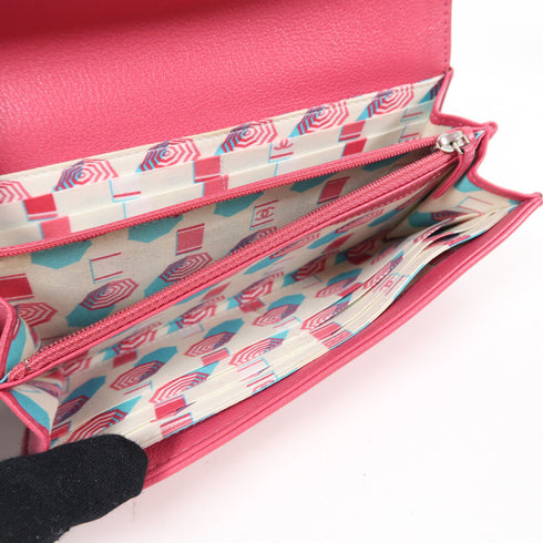CHANEL CC SHW Long Wallet Calfskin Leather Pink