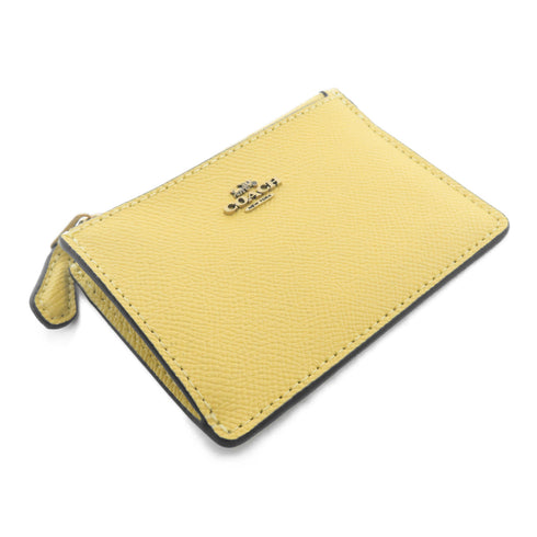 COACH GHW Card Case Calfskin Leather Yellow