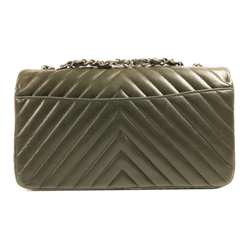 CHANEL CC SHW Chain Shoulder Bag Calfskin Leather Green v3