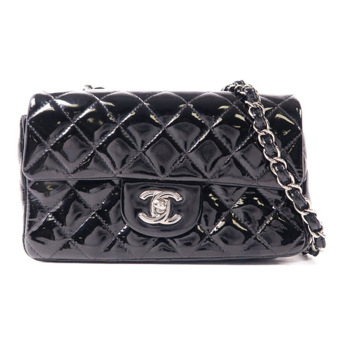 CHANEL CC SHW Mini Classic 20 Chain Shoulder Bag Patent Leather Black