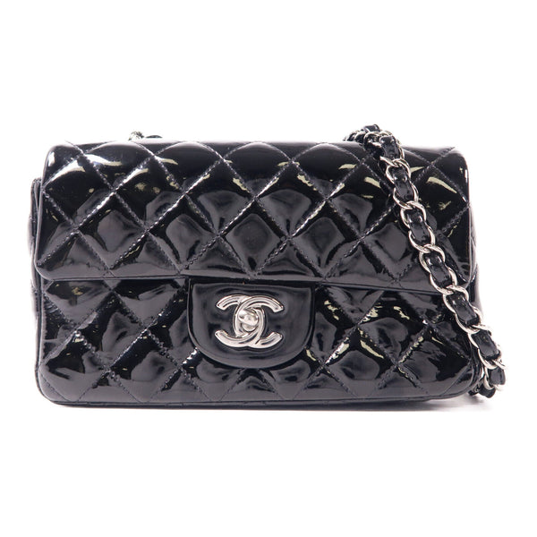 CHANEL CC SHW Mini Classic 20 Chain Shoulder Bag Patent Leather Black