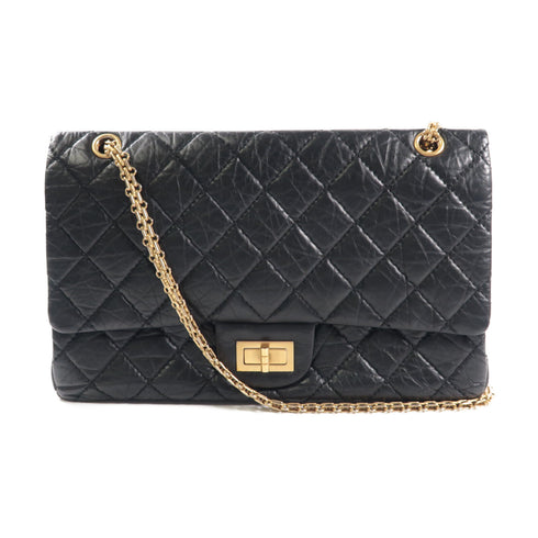 CHANEL Quilted CC 2.55 Chain Shoulder Bag Lambskin Leather Black