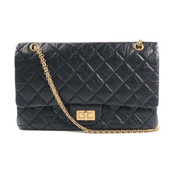 CHANEL Quilted CC 2.55 Chain Shoulder Bag Lambskin Leather Black