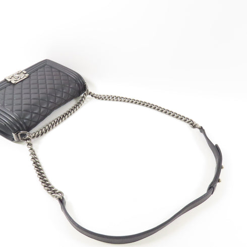 CHANEL CC SHW Boy 25 Chain Shoulder Bag Lambskin Leather Black v1