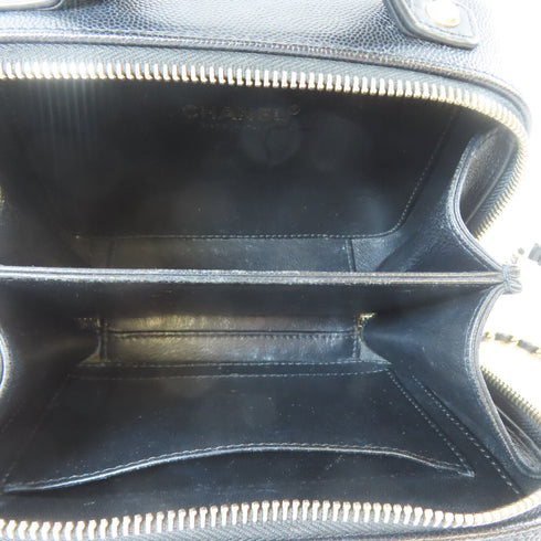 CHANEL Quilted CC GHW Vanity Case 2 Way Chain Shoulder Bag Caviar Leather Black