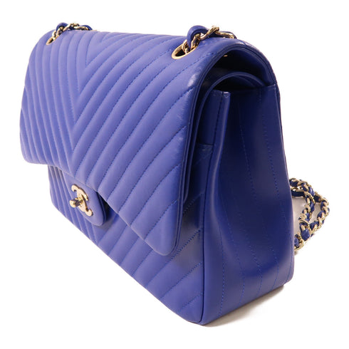 CHANEL CC GHW Chain Shoulder Bag Calfskin Leather Blue v1