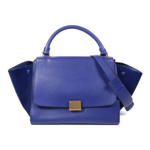 CELINE GHW Trapeze 2 Way Bag Calfskin Leather Blue